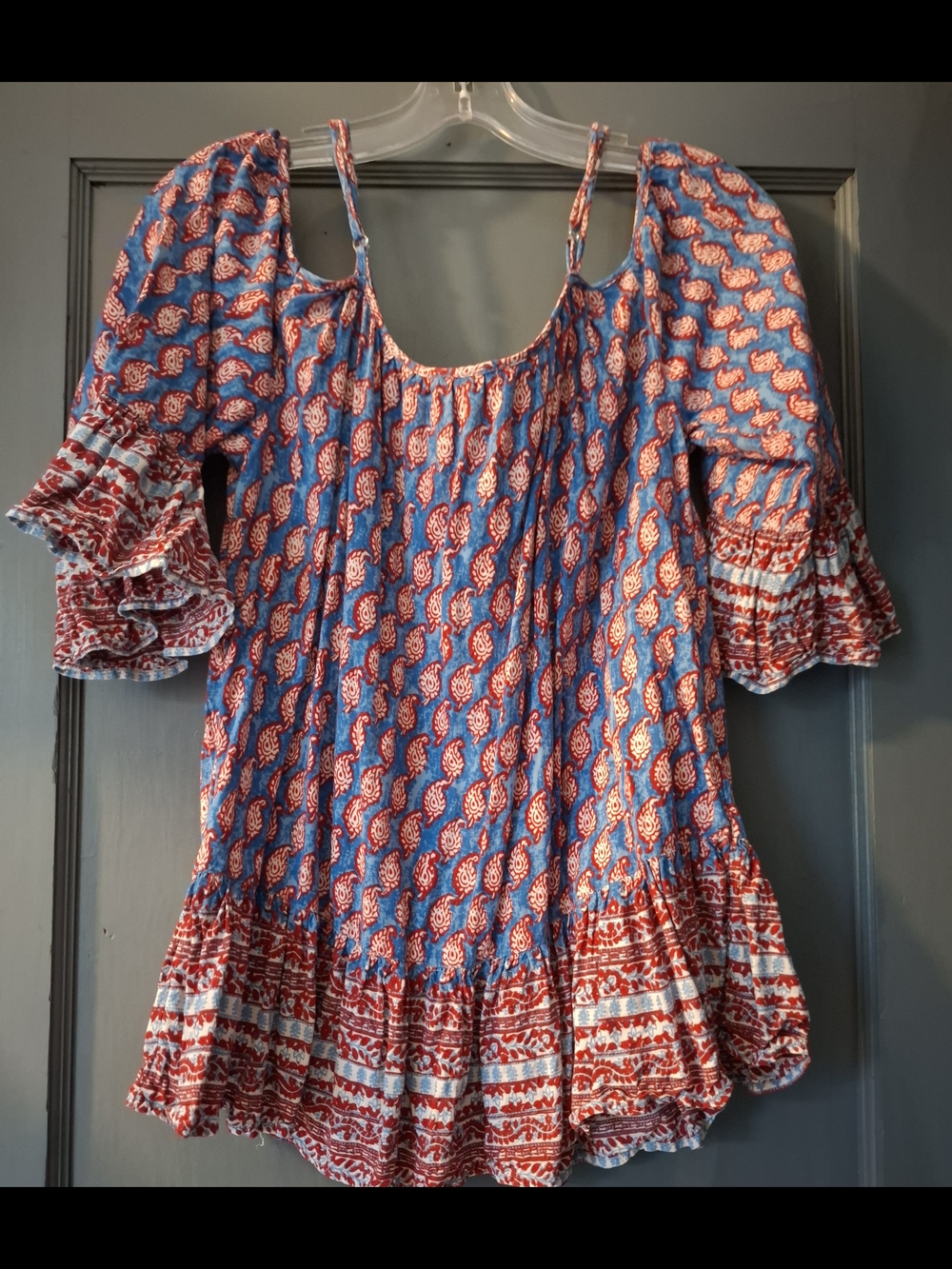 beachlunchlounge Blue & Red Paisley Print Ruffle Tunic